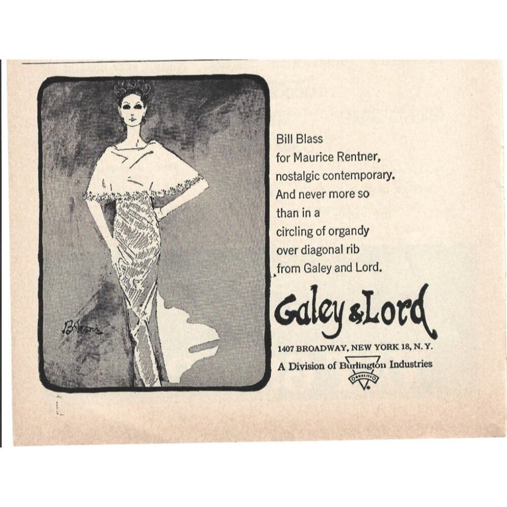Galey & Lord Bill Blass Maurice Rentner Broadway New York 1960s Vintage Print Ad